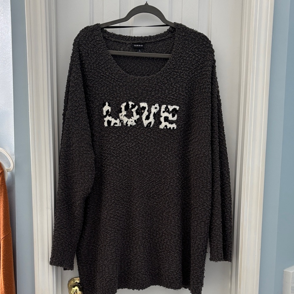 Torrid Gray Sweater with White 'LOVE' Design